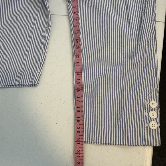 Talbots Capri Pants Size 14 Blue White Stripe Seersucker Cotton Crop Buttons - Picture 8 of 9